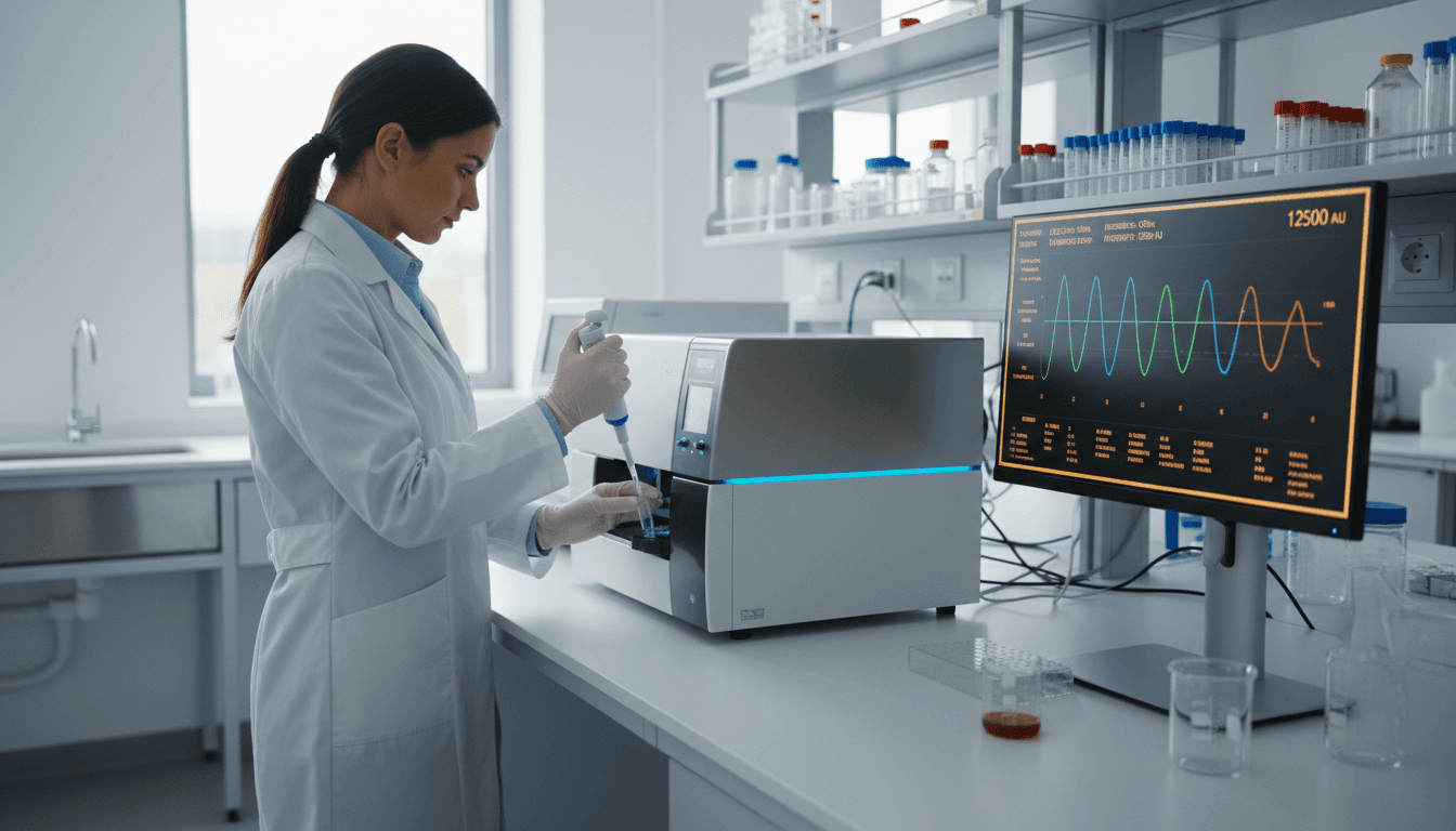 Laboratory technician conducting fluorescence measurements