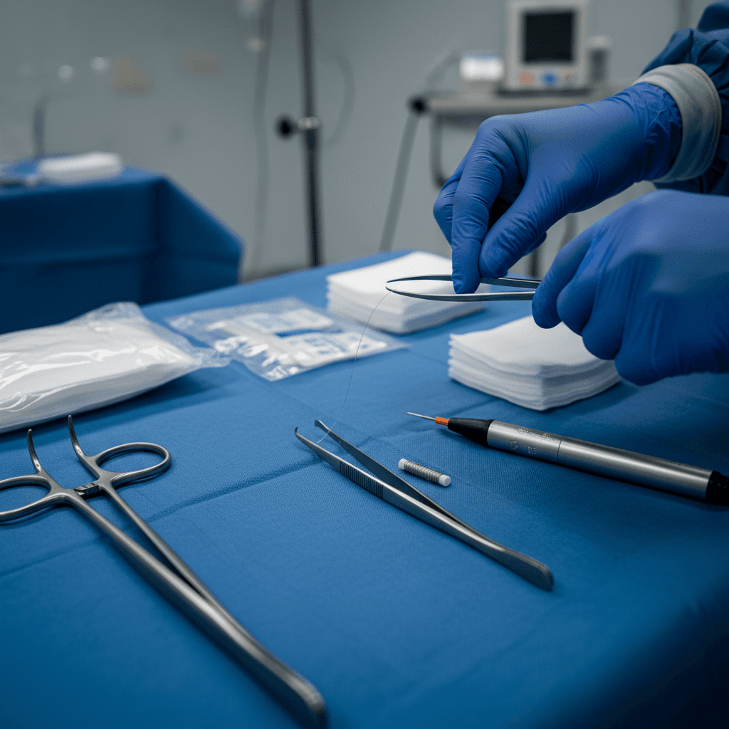 Surgeon using fluorescent biomarker technology during cancer detection procedure